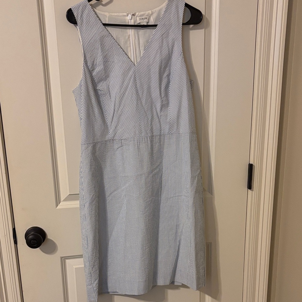 J. Crew Blue and White V-Neck Midi Dress